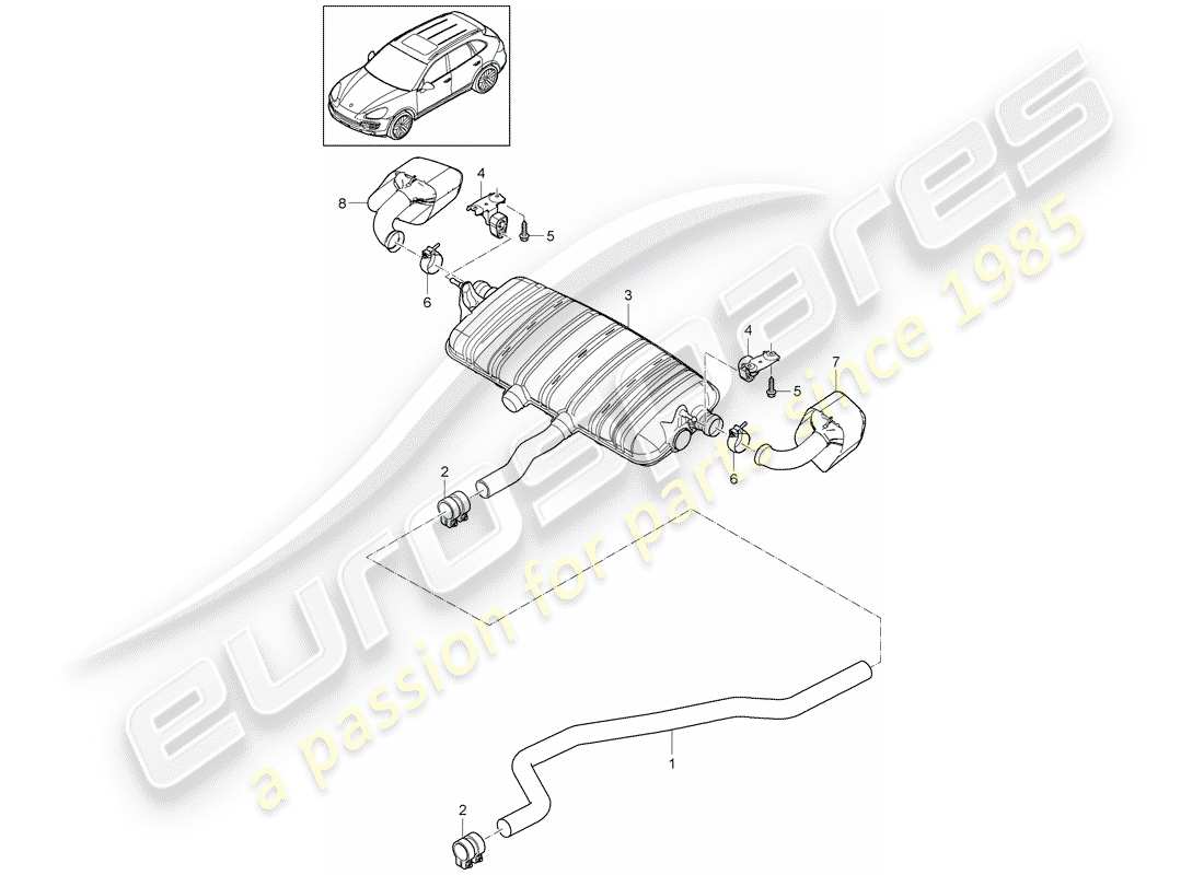 porsche 2014 (cayenne e2 92a) sistema de escape diagrama de piezas