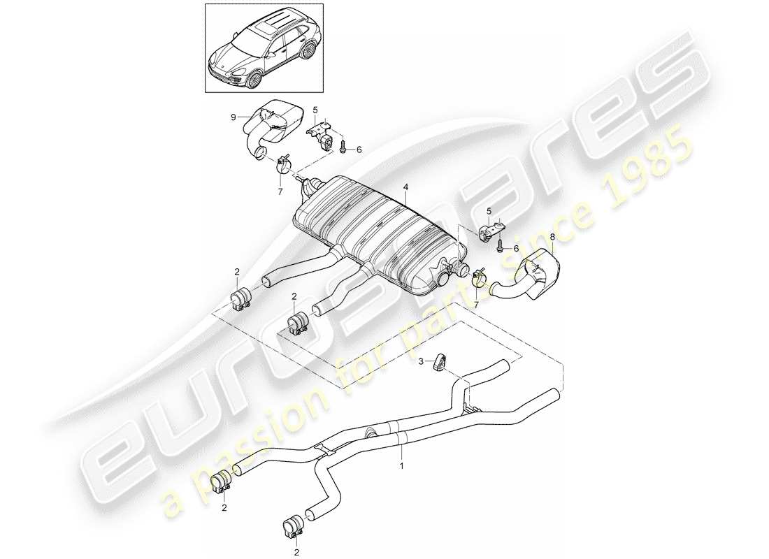 porsche 2016 (cayenne e2 92a) diagrama de piezas del sistema de escape