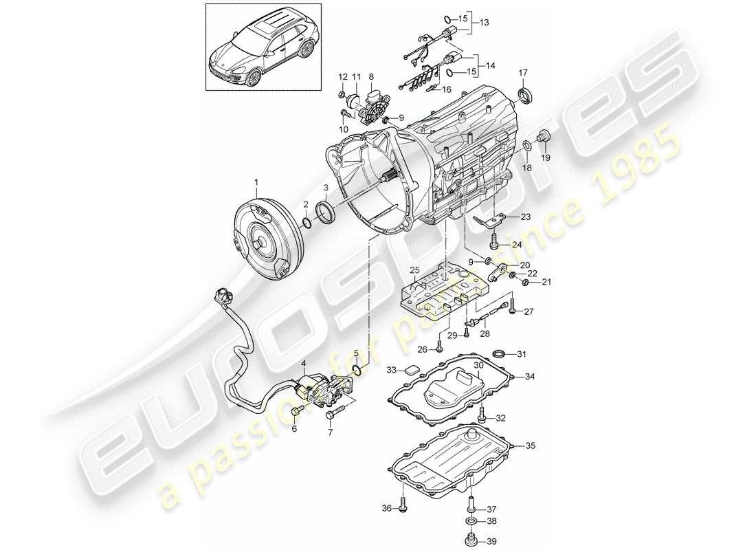 porsche 2016 (cayenne e2 92a) 8-speed diagrama de piezas de la caja de cambios automática