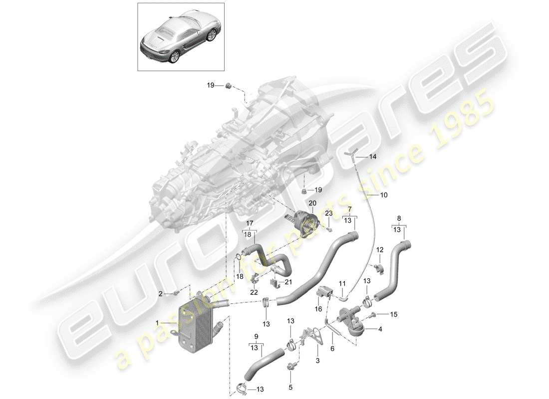 porsche 2013 (981 boxster) diagrama de piezas de la caja de cambios manual