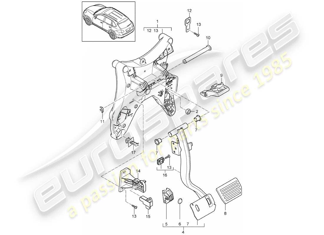 porsche 2016 (cayenne e2 92a) diagrama de piezas de pedales