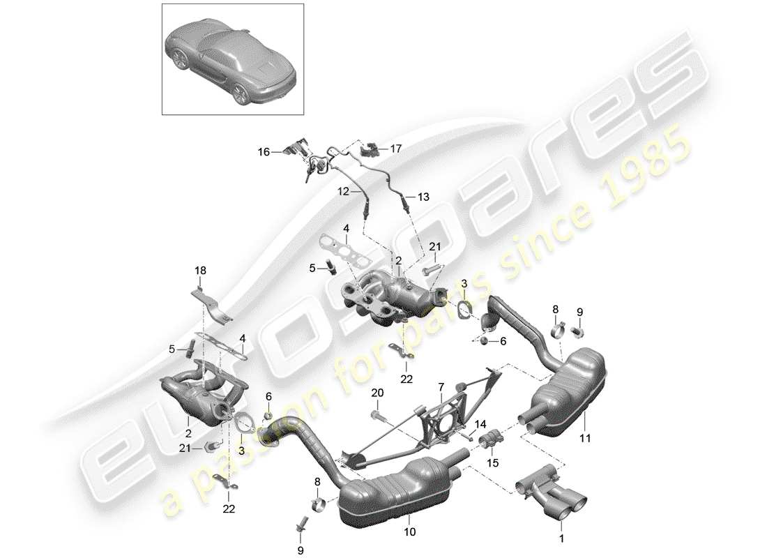 porsche 2016 (981 boxster) sistema de escape diagrama de piezas
