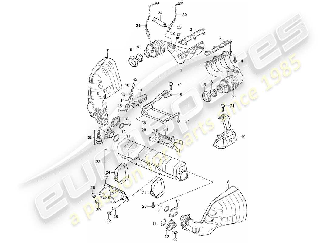 porsche 2009 (997-2 gt3) sistema de escape diagrama de piezas