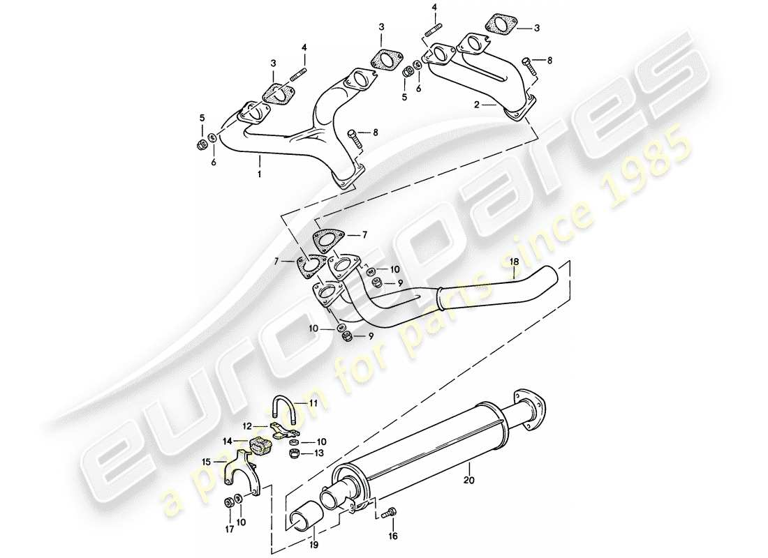 porsche 1984 (944) sistema de escape - silenciador de escape, delantero diagrama de piezas