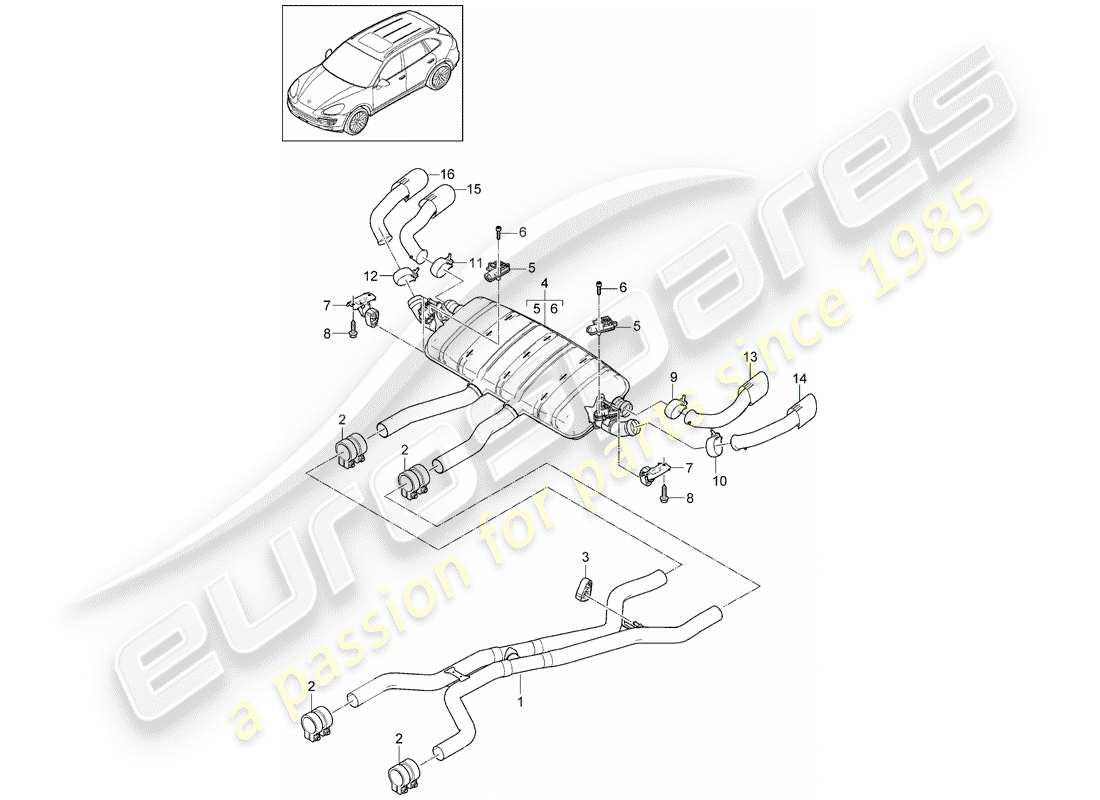 porsche 2011 (cayenne e2 92a) sistema de escape diagrama de piezas