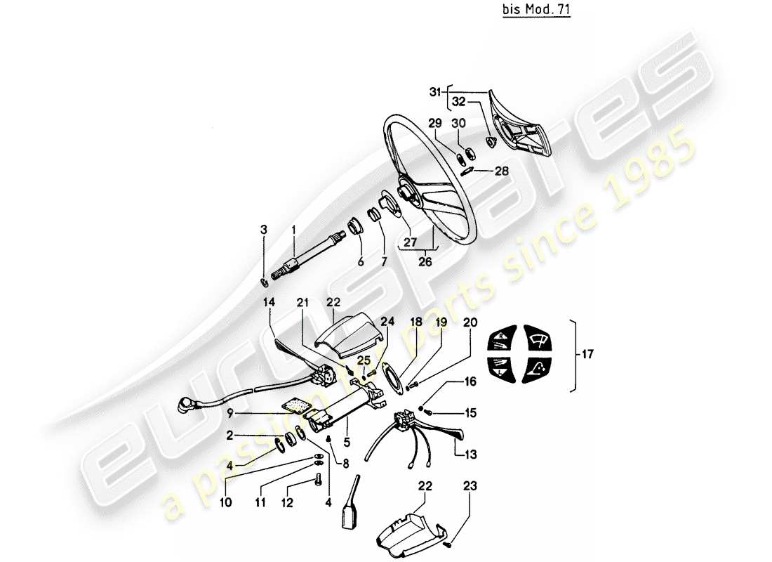 porsche 1972 (914) eje de dirección intermedio - volante - interruptor de la columna de dirección - d >> - mj 1971 diagrama de piezas
