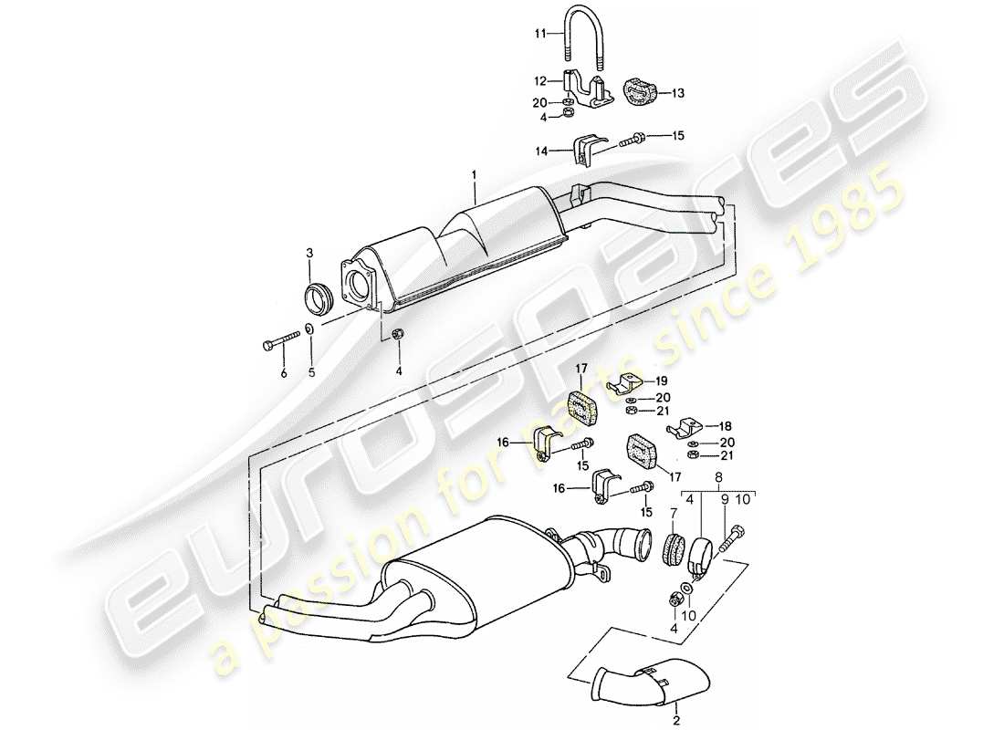 porsche 1993 (968) sistema de escape - silenciador de escape medio - silenciador de escape trasero diagrama de piezas