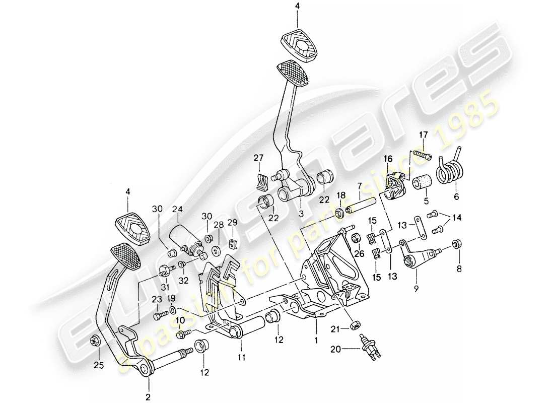 porsche 1994 (964) pedales - caja de cambios manual diagrama de piezas