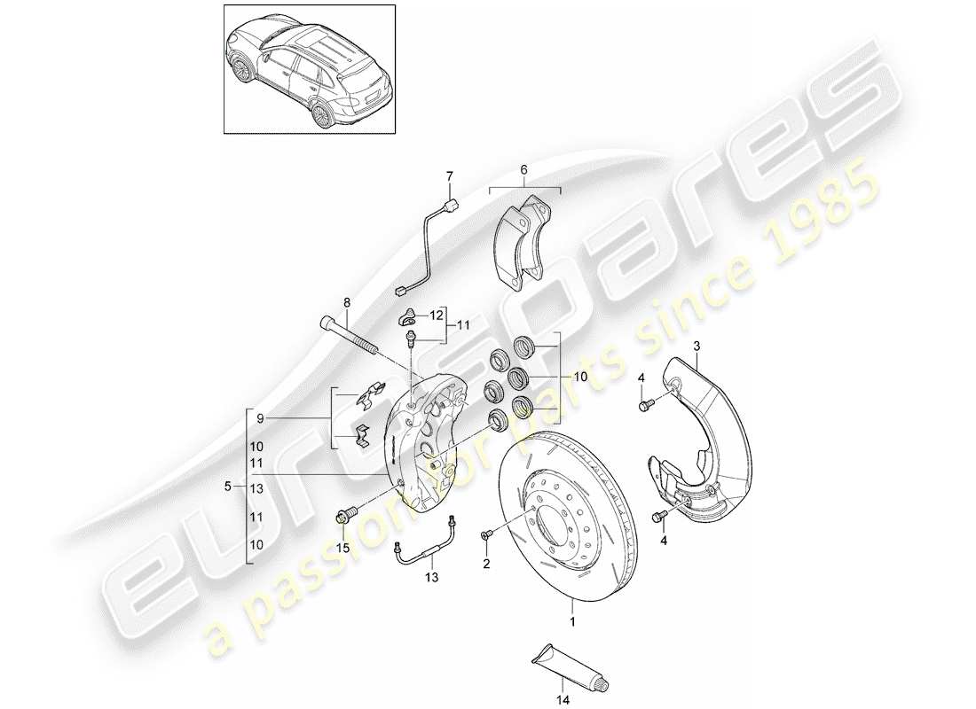 porsche 2016 (cayenne e2 92a) frenos de disco diagrama de piezas