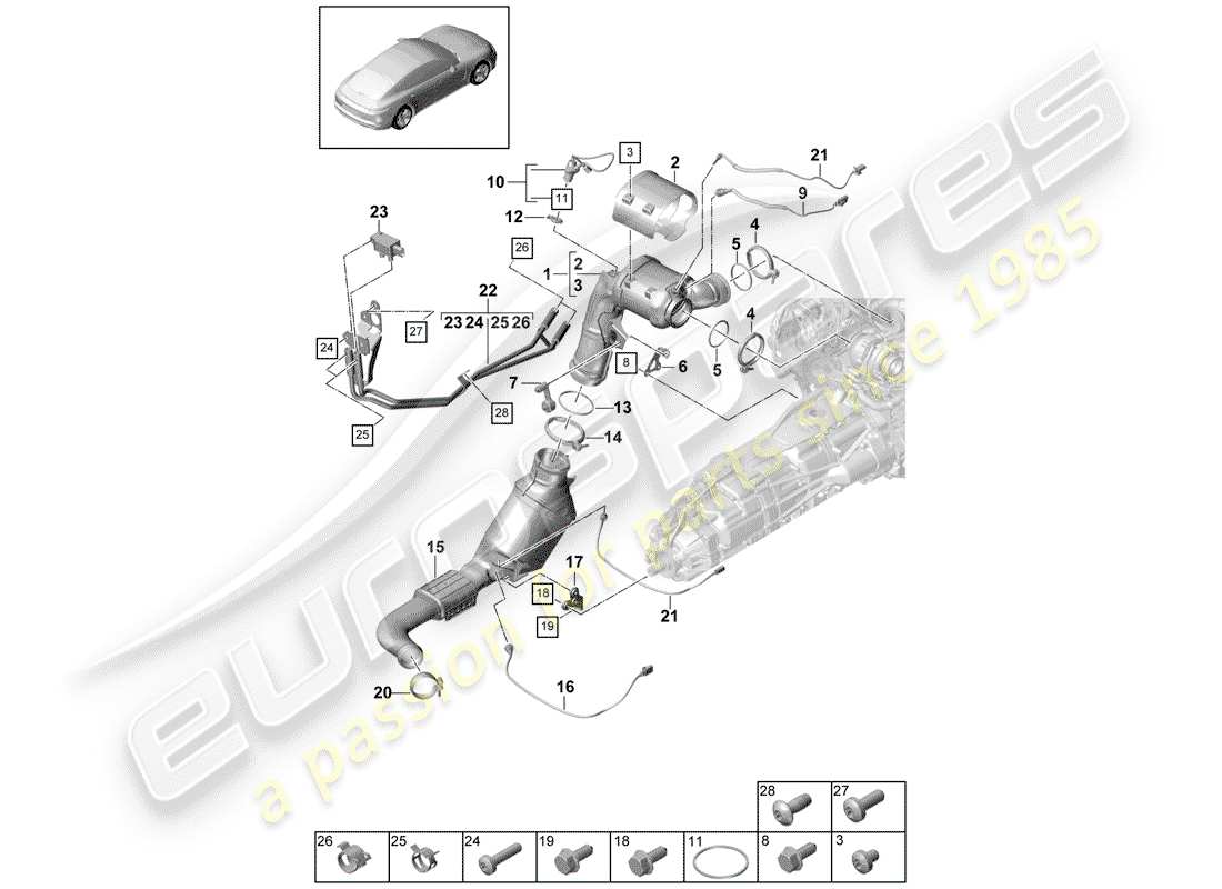 porsche 2017 (panamera 971-1) sistema de escape diagrama de piezas