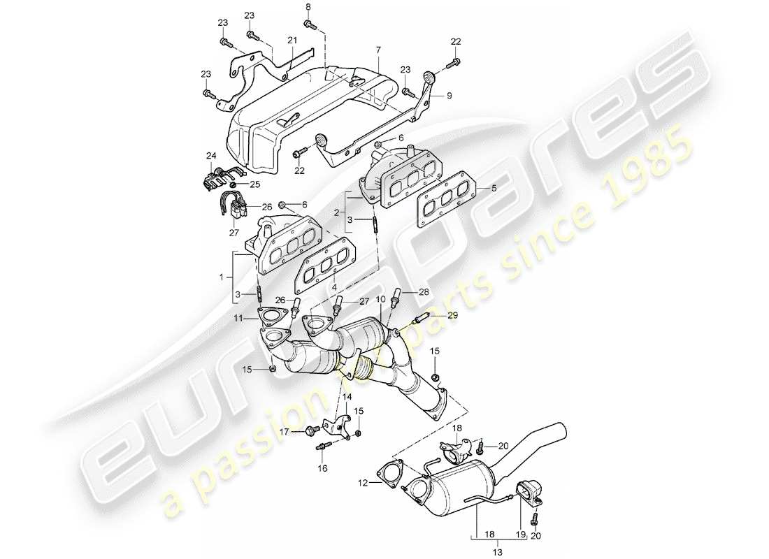porsche 2006 (cayenne e1 9pa) sistema de escape diagrama de piezas