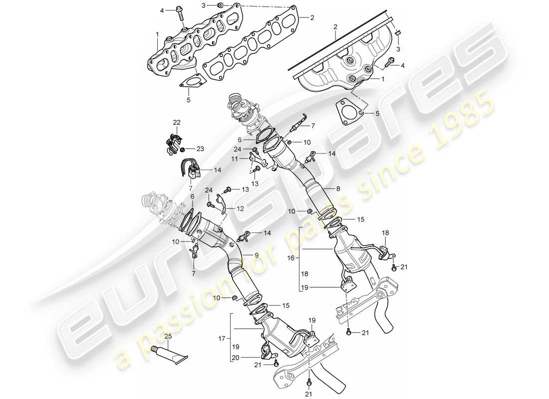 porsche 2008 (cayenne e1 9pa) diagrama de piezas del sistema de escape