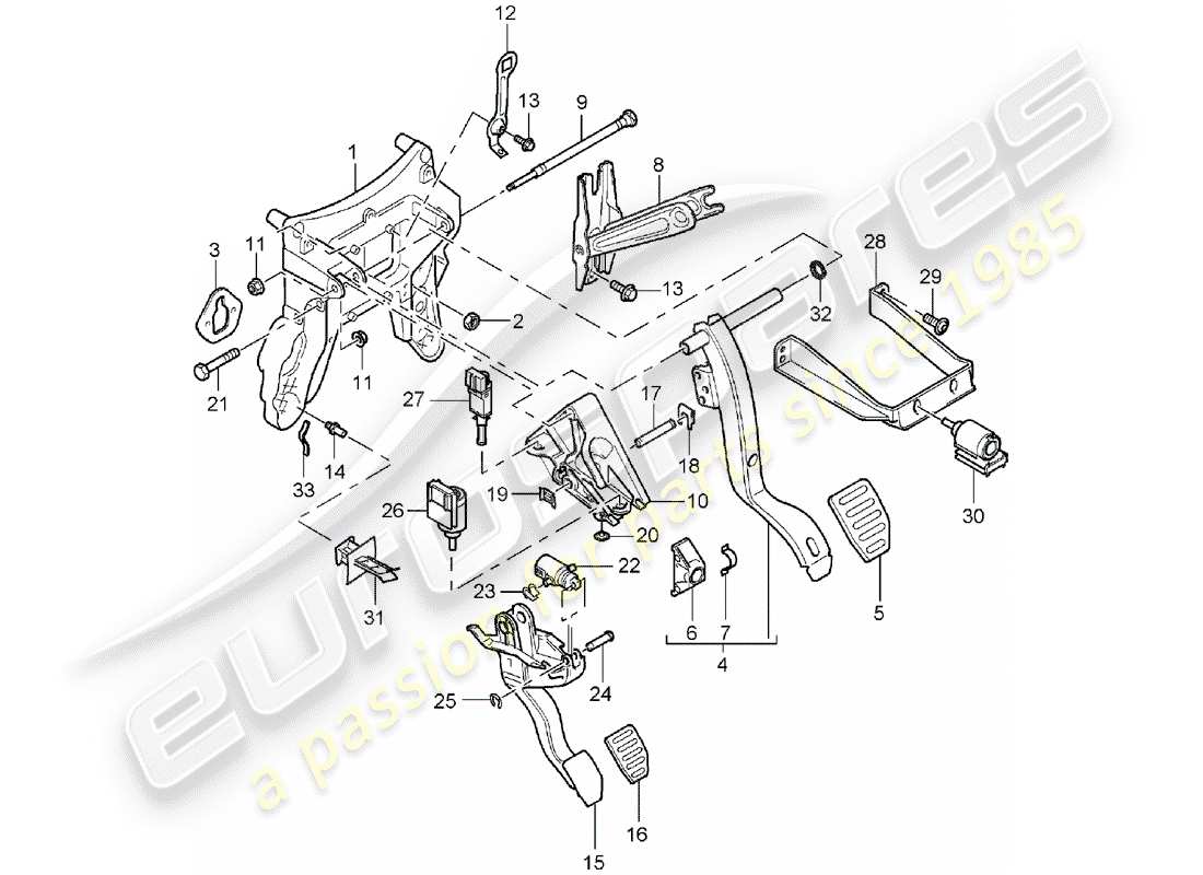 porsche 2003 (cayenne e1 9pa) freno y acc. diagrama de piezas del conjunto del pedal