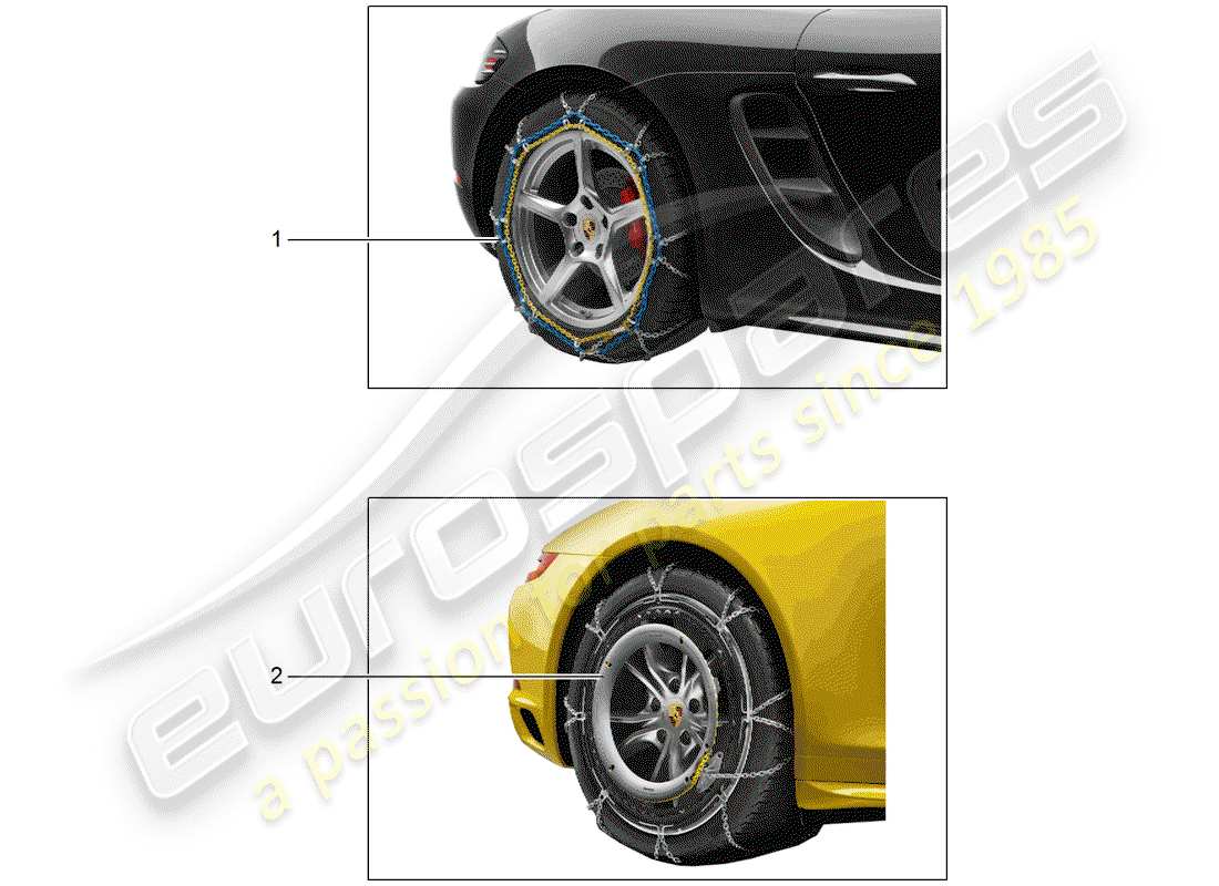 porsche 2016 (tequipment 98x/99x) cadenas de nieve diagrama de piezas