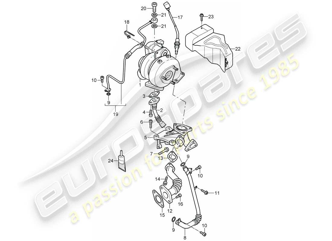 porsche 2008 (cayenne e1 9pa) diagrama de piezas del turbocompresor de gas de escape