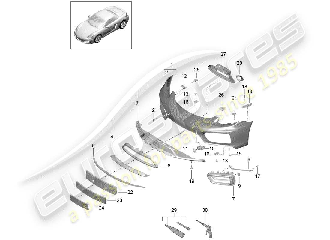 porsche 2012 (981 boxster) parachoque diagrama de piezas