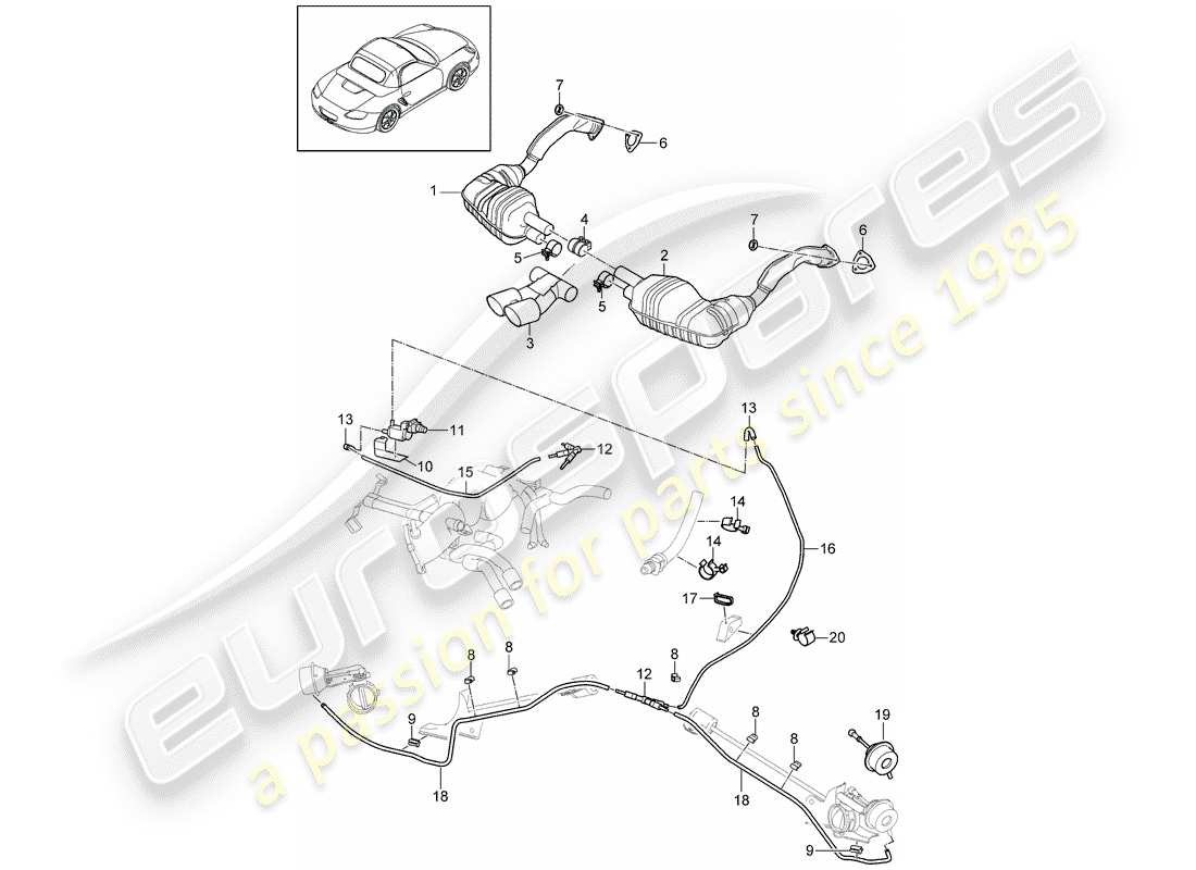 porsche 2011 (987 boxster) sistema de escape diagrama de piezas