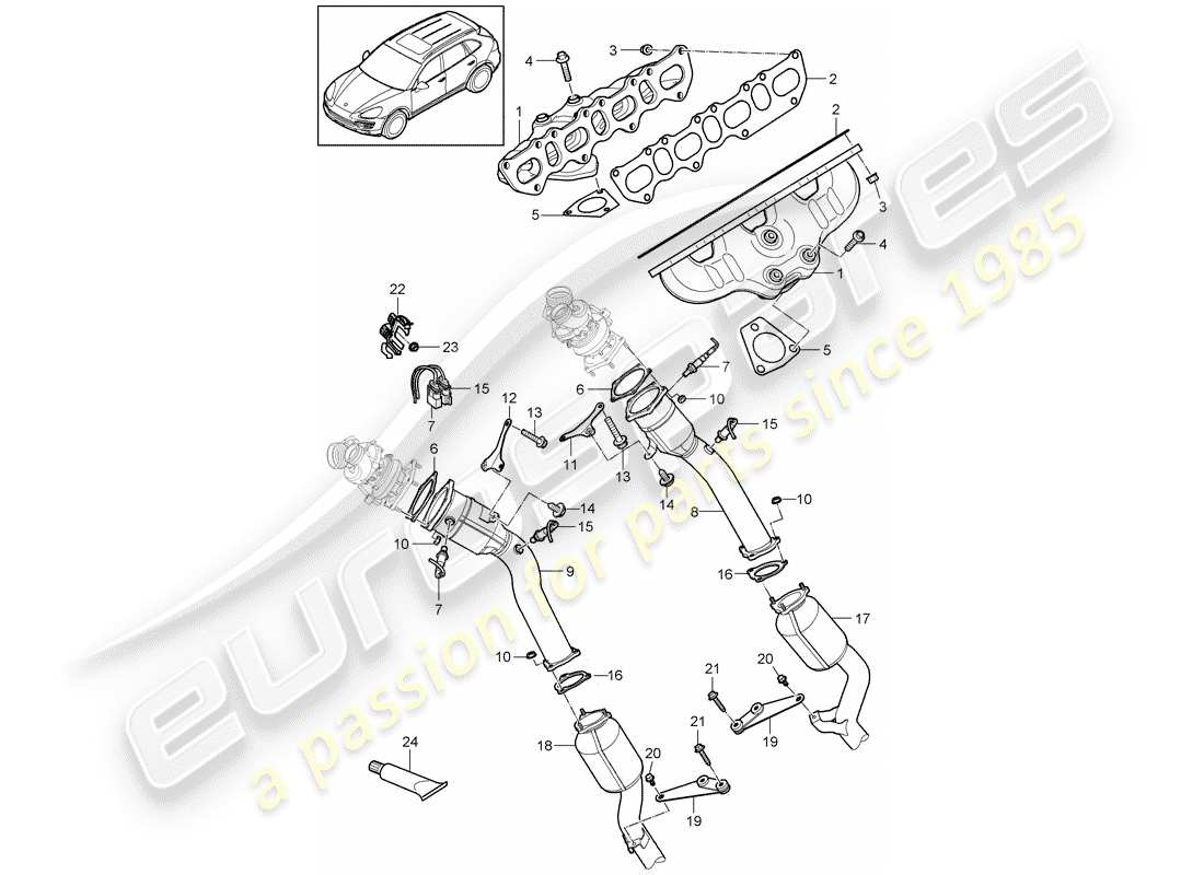 porsche 2016 (cayenne e2 92a) diagrama de piezas del sistema de escape