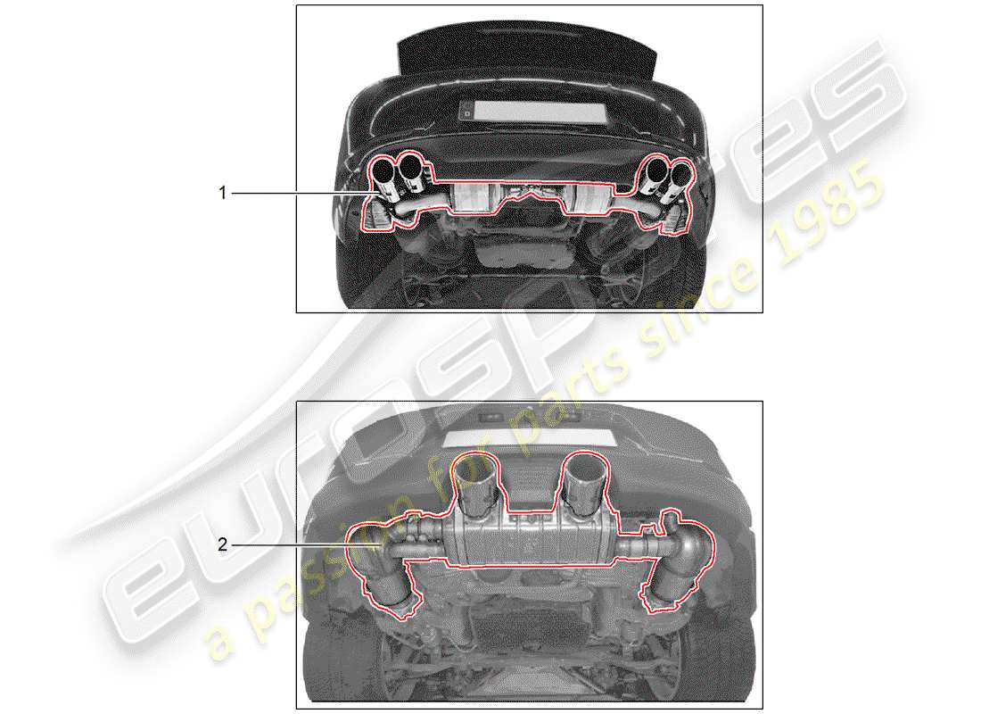 porsche 2017 (tequipment 98x/99x) sistema de escape diagrama de piezas