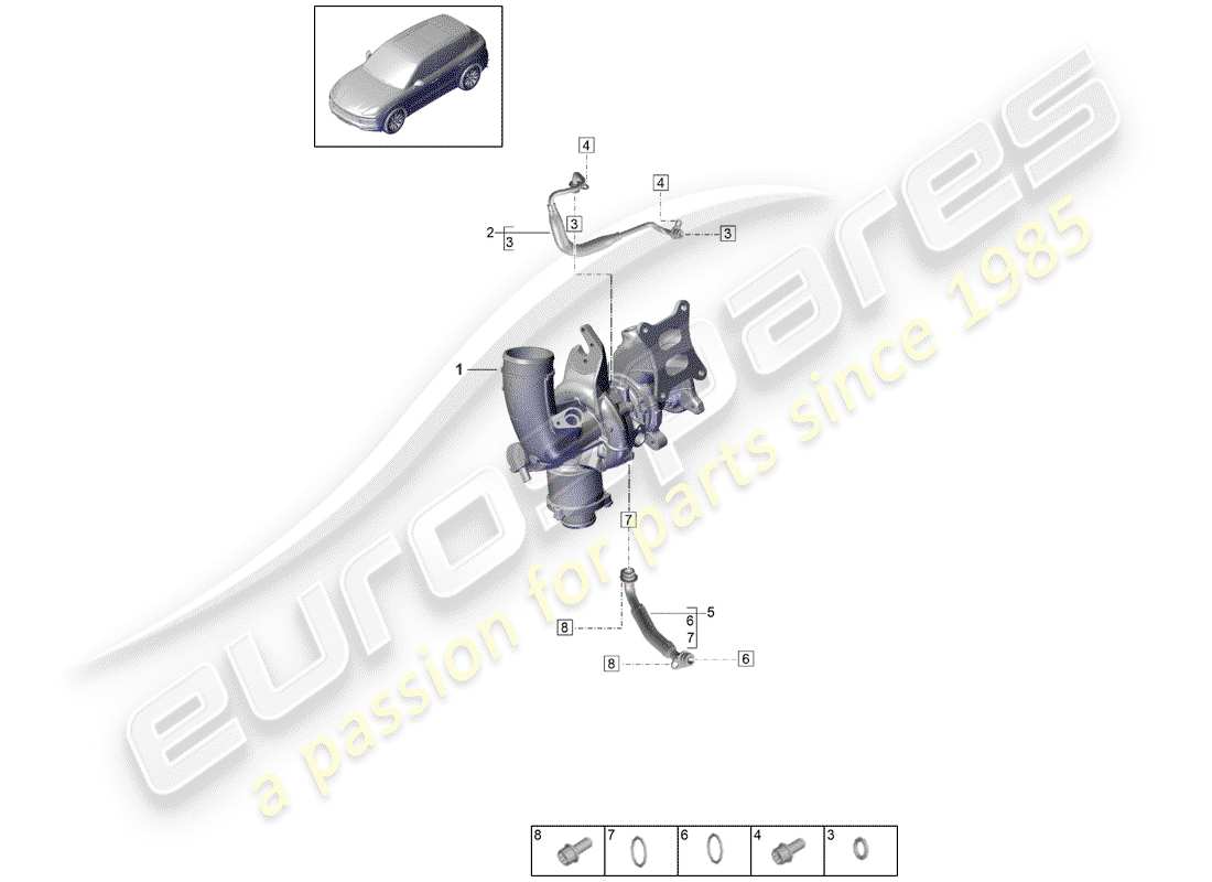 porsche 2020 (cayenne e3 9ya/9yb) línea de presión de aceite para diagrama de piezas