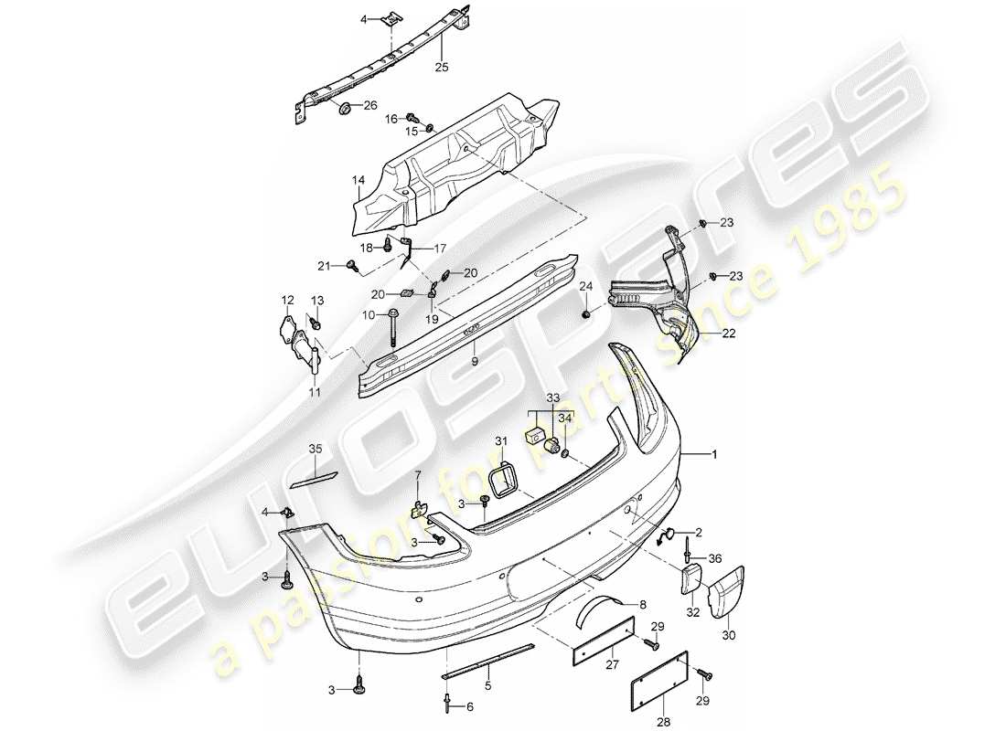 porsche 2006 (987 boxster) parachoque diagrama de piezas