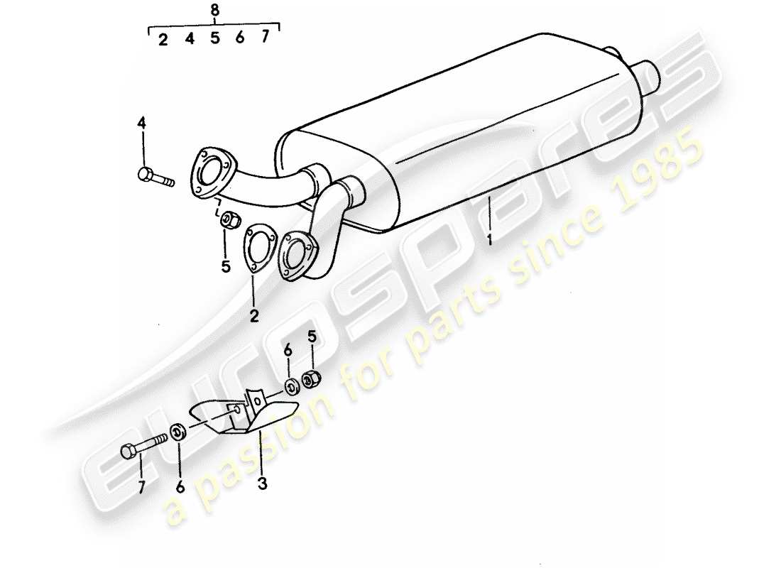 porsche 1995 (928) sistema de escape - silenciador de escape, delantero diagrama de piezas