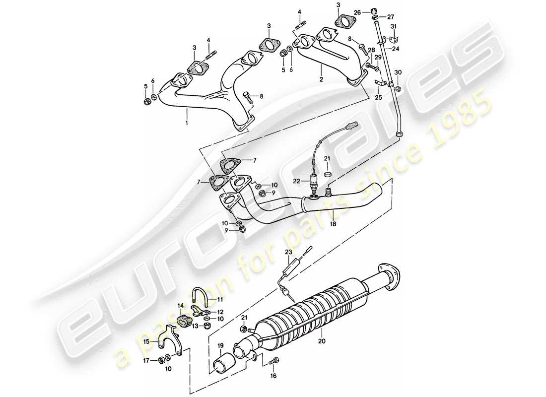 porsche 1982 (944) sistema de escape - catalizador - (j) diagrama de piezas