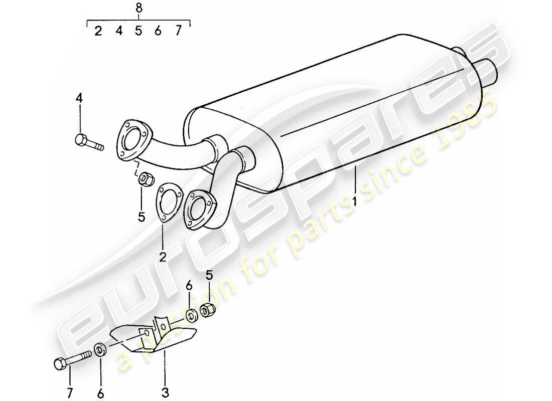 porsche 1991 (928) sistema de escape - silenciador de escape, delantero diagrama de piezas