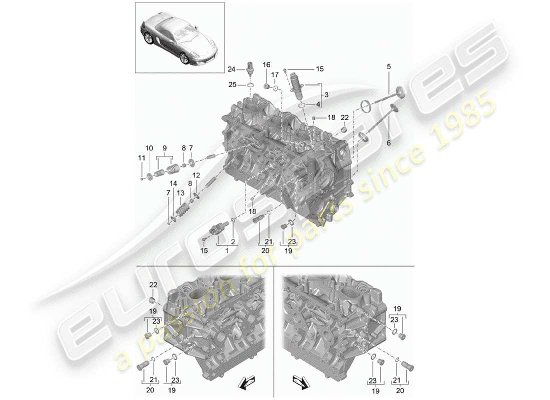 porsche 2012 (981 boxster) diagrama de piezas de la culata del cilindro