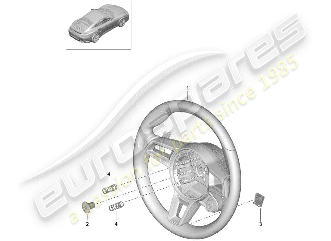 porsche 991 turbo (2016) diagrama de piezas del volante