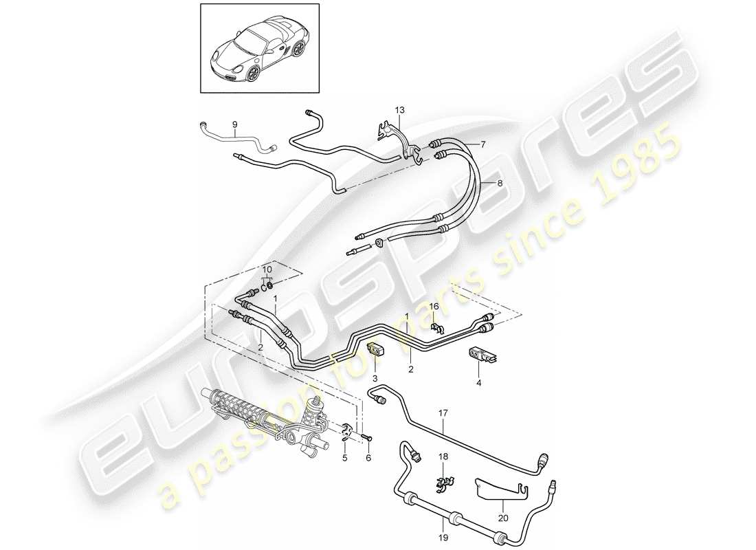 porsche 2010 (987 boxster) diagrama de piezas de la dirección asistida