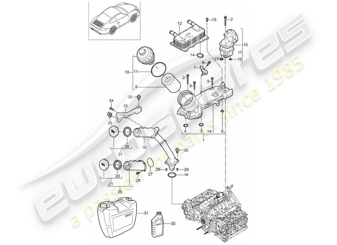 porsche 2011 (997-2) lubricación del motor diagrama de piezas