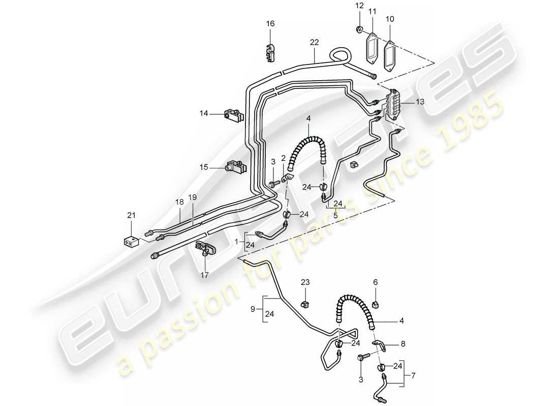 porsche 2007 (987 boxster) línea de freno diagrama de piezas