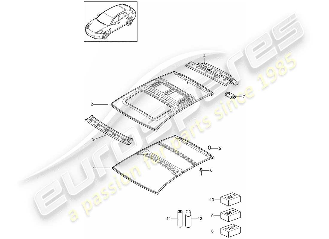 porsche 2014 (panamera 970) diagrama de piezas del techo