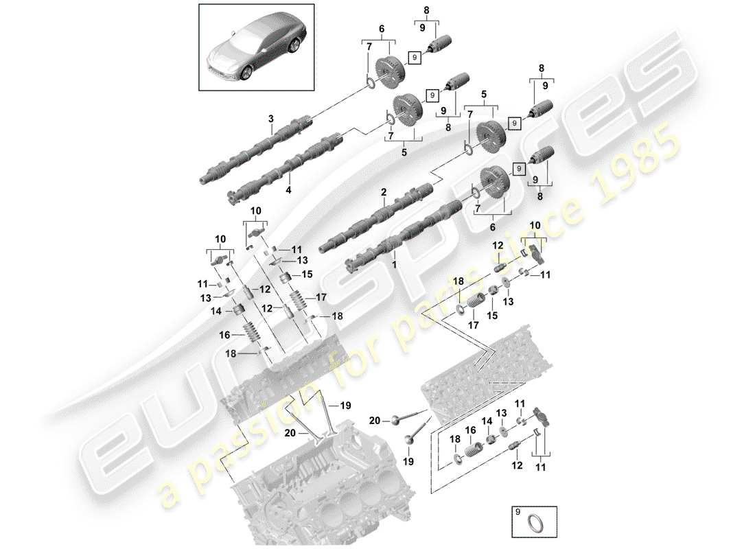 porsche 2019 (panamera 971-1) árbol de levas, válvulas diagrama de piezas