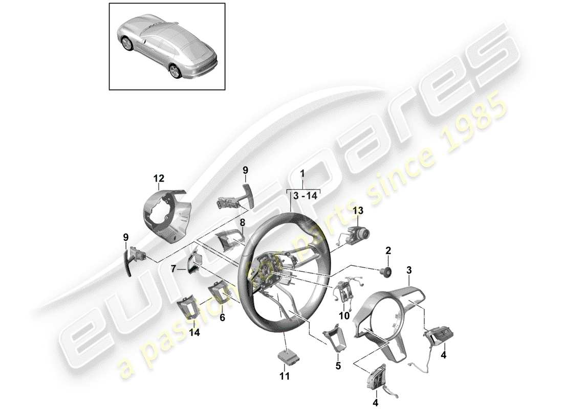 porsche 2019 (panamera 971-1) volante diagrama de piezas