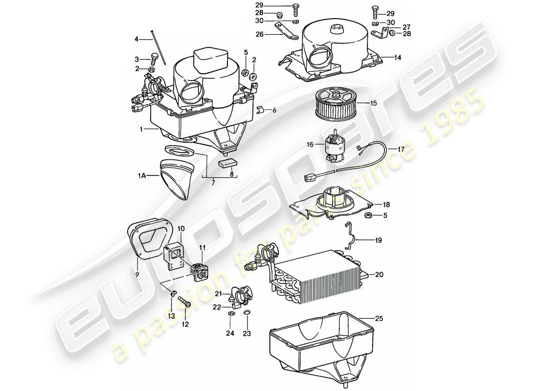 porsche 1985 (911) aire acondicionado - carcasa del evaporador - piezas únicas diagrama de piezas