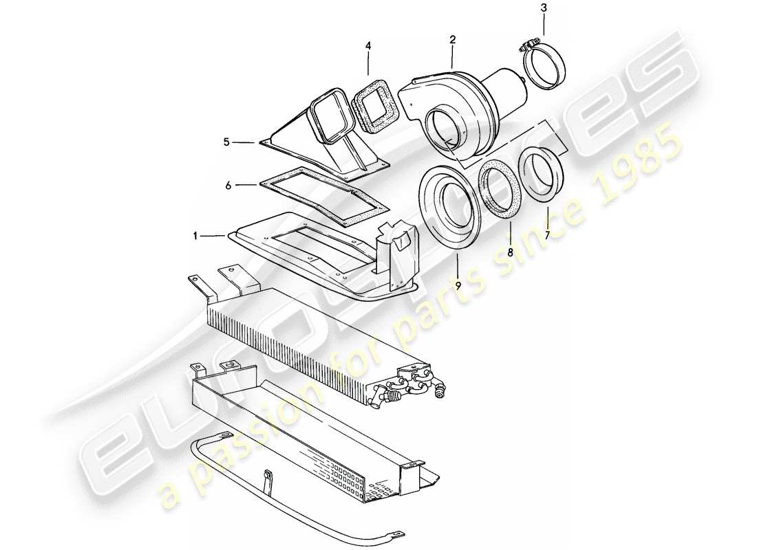 porsche 1985 (911) diagrama de piezas del ventilador