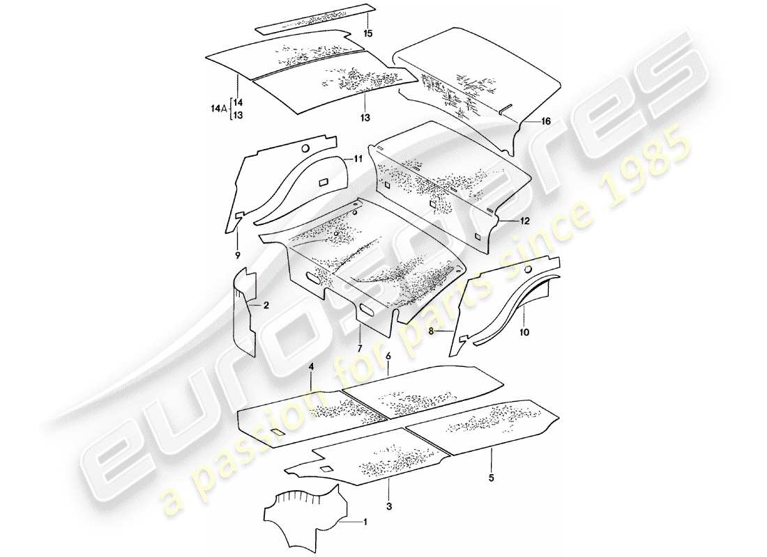 porsche 1981 (911) carcasa del cuerpo - absorbentes de sonido diagrama de piezas