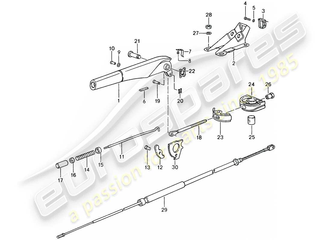 porsche 1997 (993) freno de mano - actuador diagrama de piezas