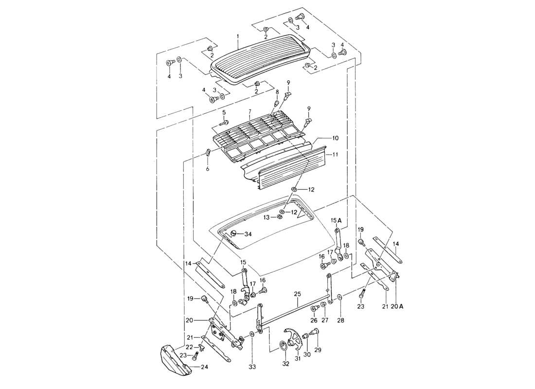 porsche 1994 (964) diagrama de piezas del spoiler trasero