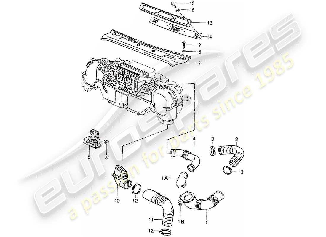 porsche 1994 (964) ventilación - sistema de calefacción 1 diagrama de piezas