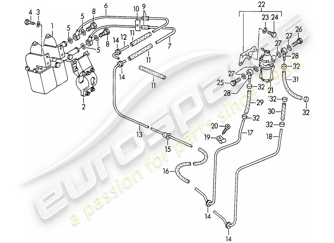 porsche 1954 (356/356a) bomba de combustible - -autopulse 500- - eléctrica - con: - diagrama de piezas de la línea de combustible