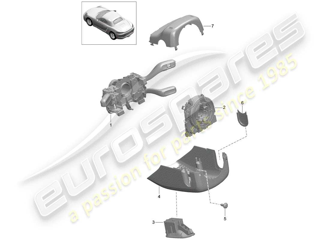 porsche 2019 (718 boxster) diagrama de piezas del interruptor de la columna de dirección