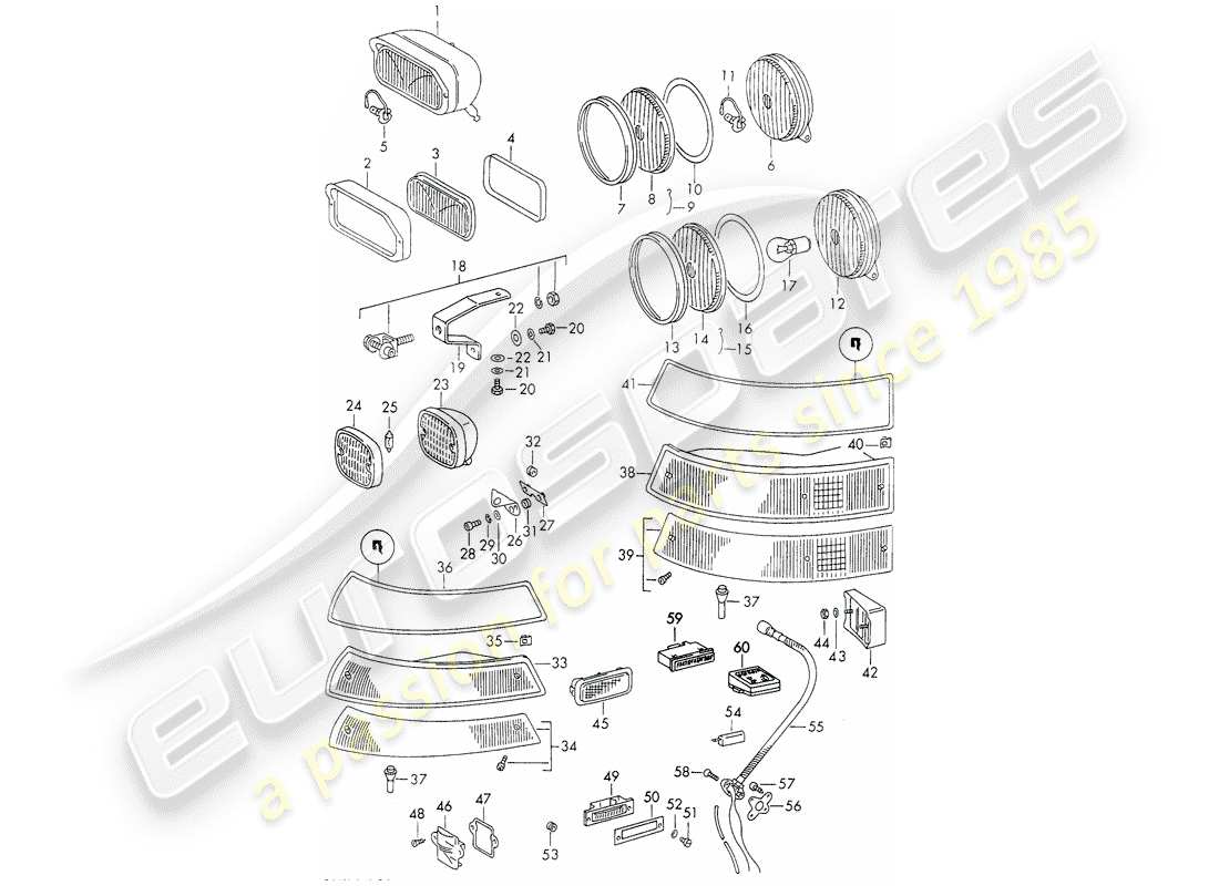 porsche 1972 (911) diagrama de piezas de iluminación