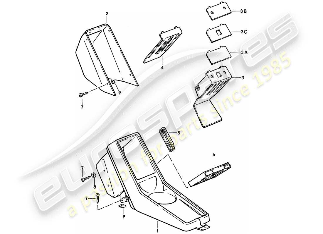 porsche 1981 (911) center console diagrama de piezas