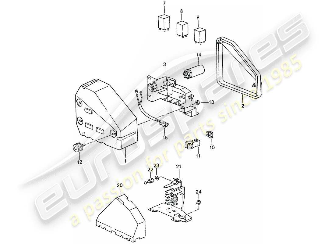 porsche 1997 (993) caja de fusibles/placa de relés - compartimiento del motor diagrama de piezas