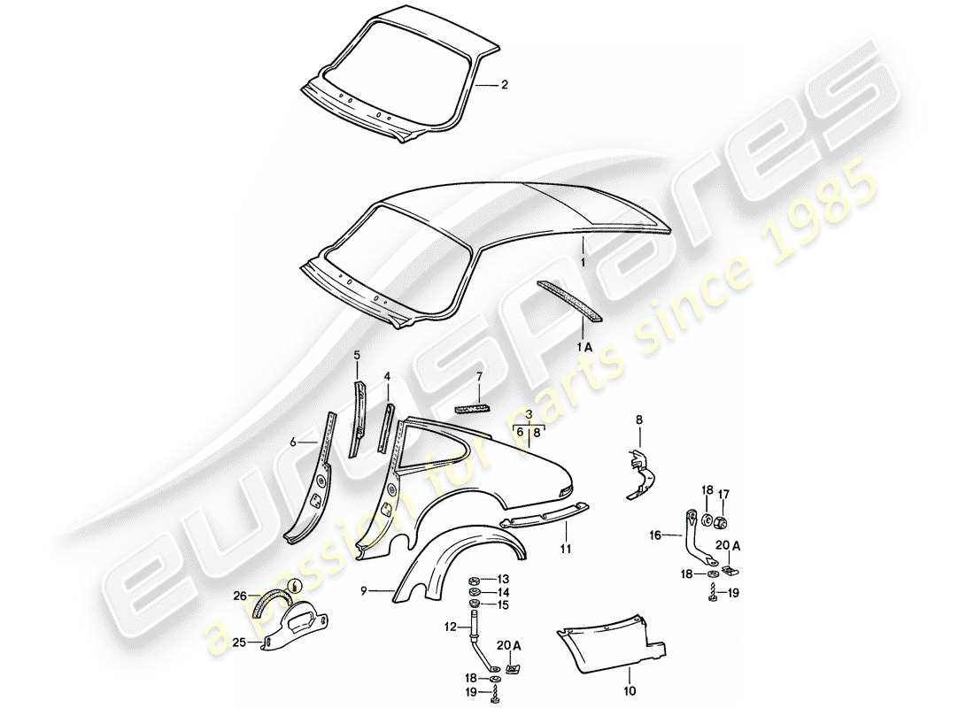 porsche 1987 (911) paneles exteriores - a medida uso material de taller diagrama de piezas