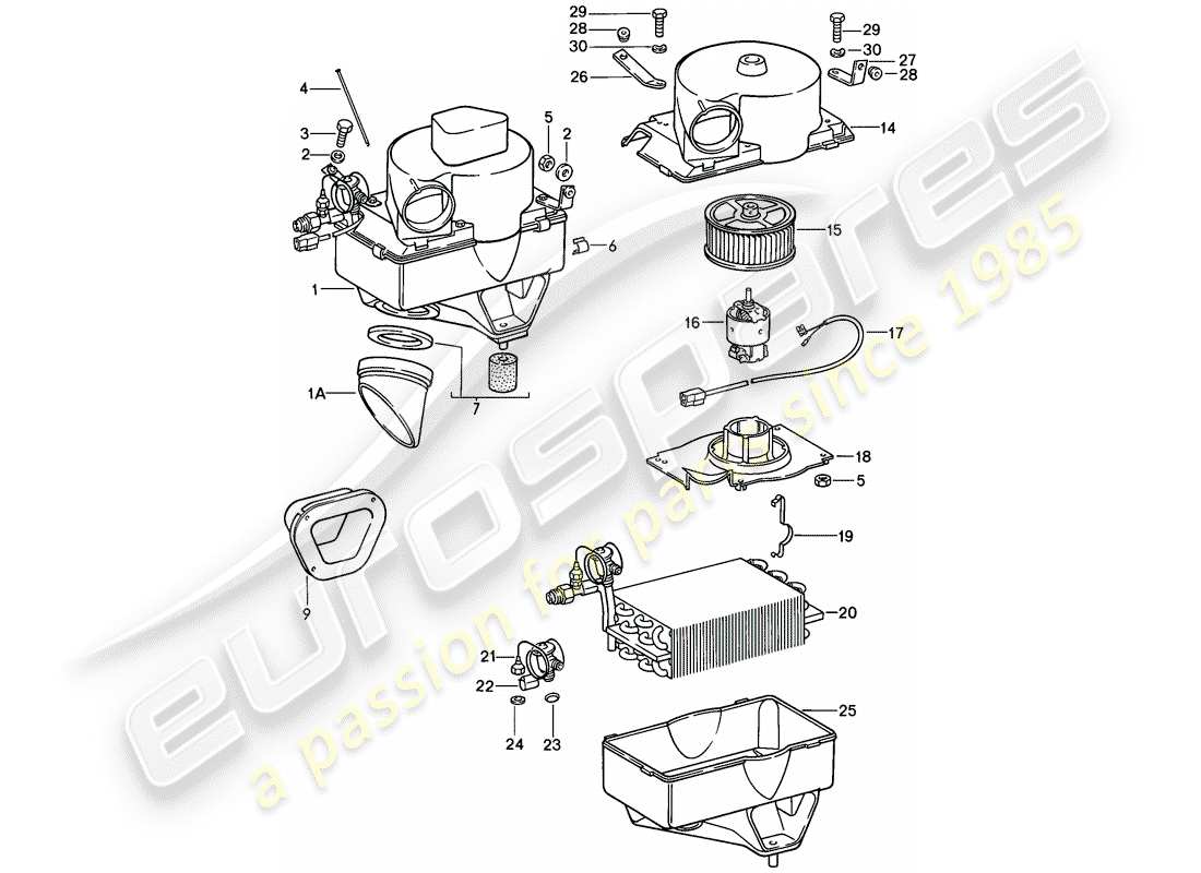porsche 1987 (911) aire acondicionado - carcasa del evaporador - piezas únicas diagrama de piezas