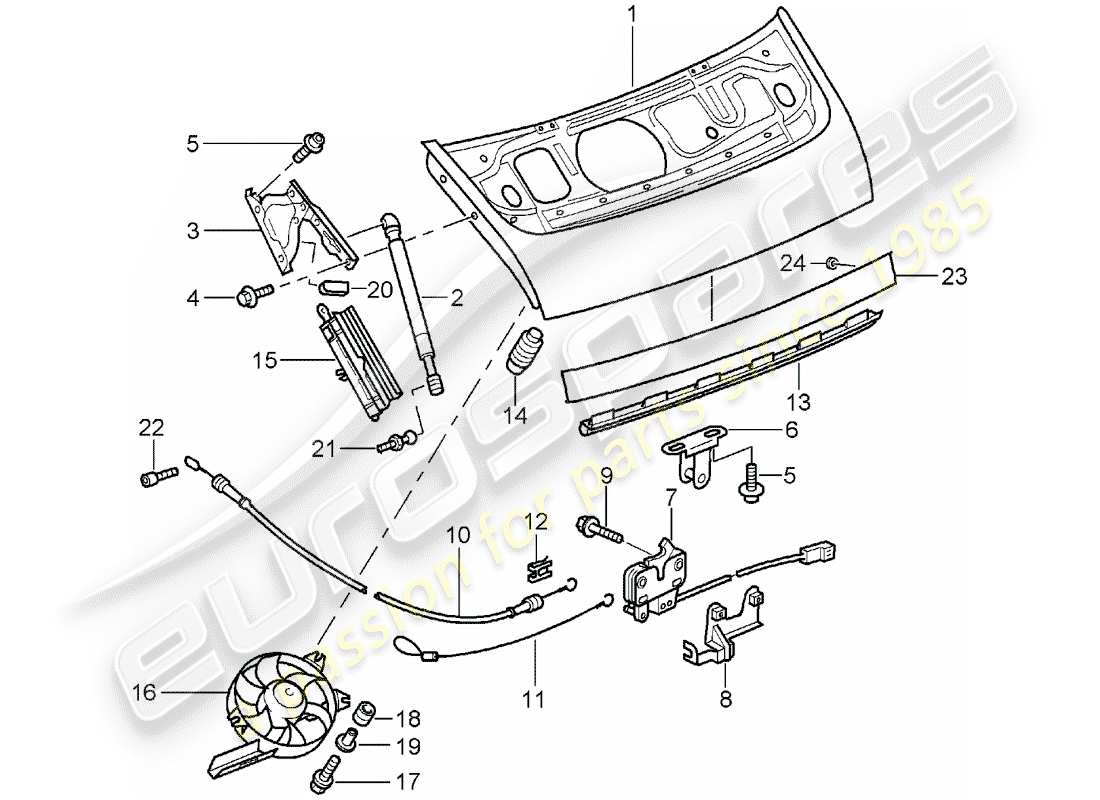 porsche 2004 (996) diagrama de piezas de la cubierta